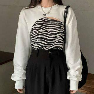 One-shoulder Zebra Print Camisole Top / Cropped Pullover