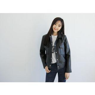 Snap-button Faux-leather Jacket