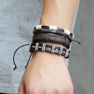 Set Of 5: Genuine Leather Bracelet Set Of 5 - One Size