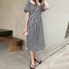 Gingham Short-sleeve Midi Shift Dress Black - One Size