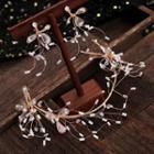 Wedding Set: Faux Pearl Flower Tiara + Fringed Earring Set - Tiara & 1 Pair Clip On Earrings - One Size