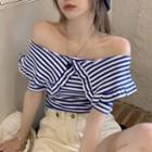 Short-sleeve Off-shoulder Striped T-shirt
