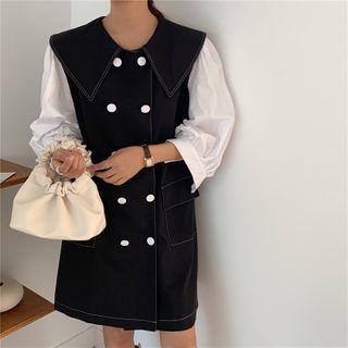 Puff-sleeve Double Breasted Shift Dress