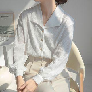 Lantern-sleeve Collar Button-up Blouse