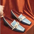Contrast Trim Block Heel Loafers