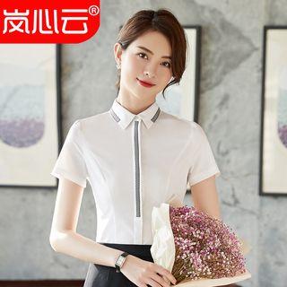 Contrast-trim Short-sleeve Shirt/ Mini Pencil Skirt/ Set