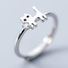 925 Sterling Silver Rhinestone Cat Open Ring Ring - One Size