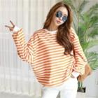 Fleece-lined Striped Oversized Pullover
