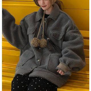 Oversized Buttoned Detachable Hooded Fleece Jacket