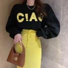 Lettering Sweatshirt / Corduroy A-line Skirt