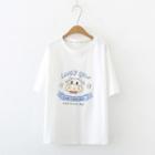 Short-sleeve Cartoon Cow Print T-shirt White - One Size
