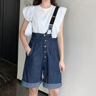 Cap-sleeve Open-back T-shirt / Suspender Denim Shorts