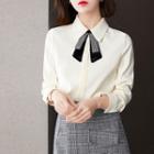 Ribbon Tie-neck Collared Blouse