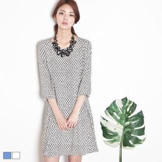 Floral Print 3/4-sleeve A-line Dress