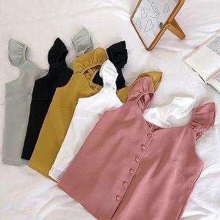 Plain V-neck Single-breasted Chiffon Strap Top