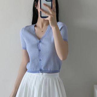 Short-sleeve Plain Ribbed Cardigan