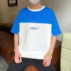 Couple Matching Elbow-sleeve Color Block Letter T-shirt