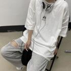 Elbow-sleeve Cartoon Tag T-shirt