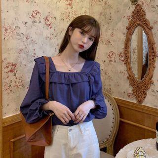 Square-neck Ruffle Long-sleeve Top