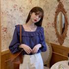Square-neck Ruffle Long-sleeve Top
