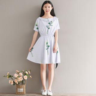 Short-sleeve Striped Floral Dress