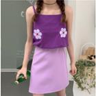Embroidered Flower Camisole Top / Mini A-line Skirt