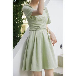 Open-back Short-sleeve Mini A-line Dress