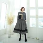 Inset Sweater Color-block Flared Long Skirt