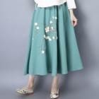 Flower Embroidered Midi A-line Skirt