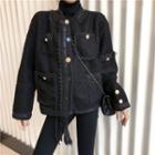 Crochet Trim Buttoned Utility Jacket Black - One Size