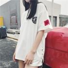 Short-sleeve Wings Print Lace-up T-shirt
