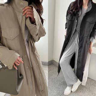 High-neck Multi-pocket Long Safari Coat