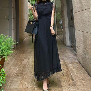 Sleeveless Lace Trim Maxi A-line Dress