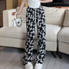 Floral Print Straight Leg Pants Black - One Size