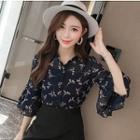 Floral Print Flared-cuff Blouse
