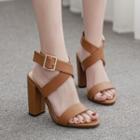Open Toe Crossover Ankle Strap Chunky Heel Sandals