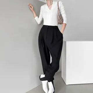 Pintuck-hem Wide-leg Pants