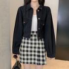 Cropped Denim Jacket / Checked Skort