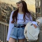Long-sleeve Lettering T-shirt / Roll-up Denim Shorts