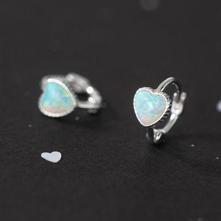 Heart Opal Sterling Silver Earring 1 Pair - Silver - One Size
