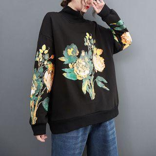 Flower Print Sweatshirt Black - One Size