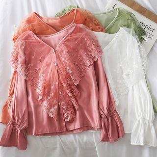 Mesh-collar Loose-fit Shirt