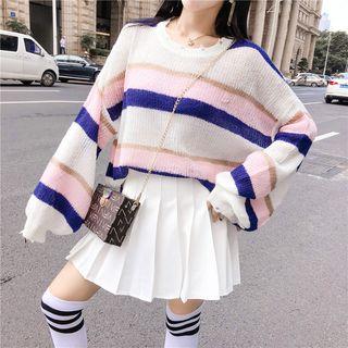 Color-block Striped Mini Knit Dress Stripe - Blue & Pink & White - One Size