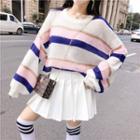 Color-block Striped Mini Knit Dress Stripe - Blue & Pink & White - One Size