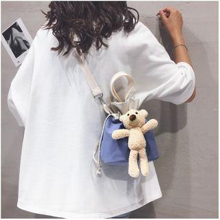 Bear Drawstring Crossbody Bucket Bag