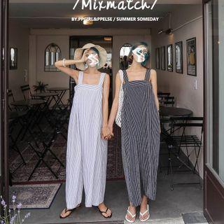 Two Tone Striped Wide Leg Jumpsuit