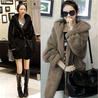 Hooded Tie-waist Coat / Dog Print Pullover