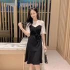 Mock Two-piece Tie-waist Short-sleeve Dress