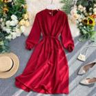 Long-sleeve Frilled Trim A-line Dress