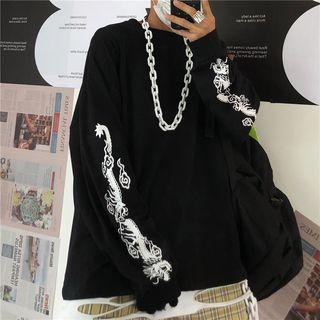 Dragon Printing Long-sleeve Round Neck T-shirt